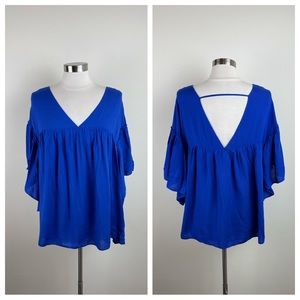 ASOS Solid Blue Maternity V Neck Ruffle Blouse Top New Women Size 8